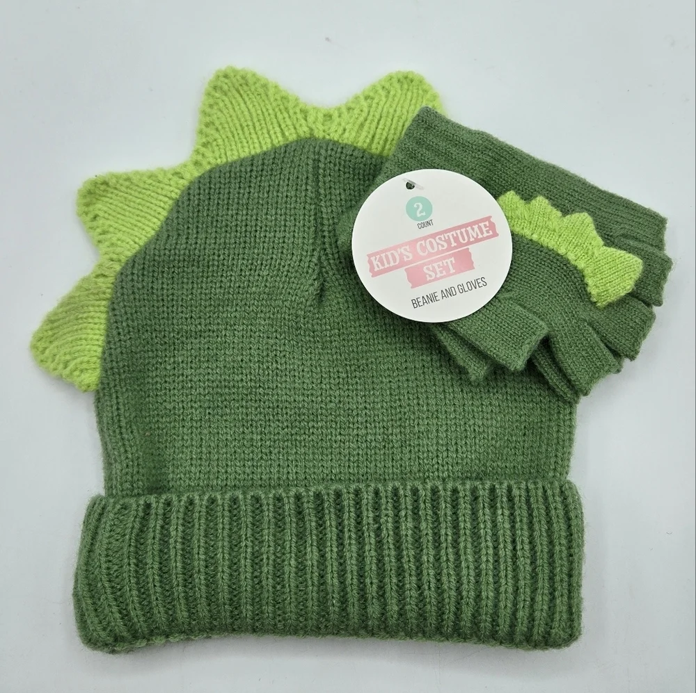 Dinosaur Costume Green Beanie and Gloves Kid's Costume Set